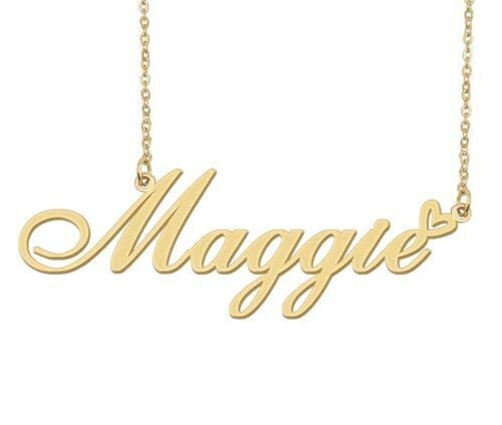 4845 Maggie Name Necklace Heart Charm Pendant 18k Gold Plated Stainless